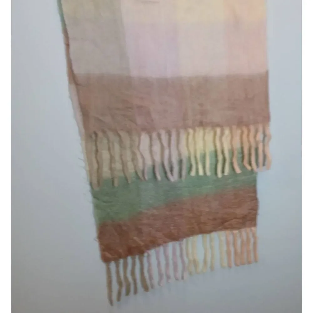 Madewell Womens Chunky oversized long scarf green  mocha brown soft fringe